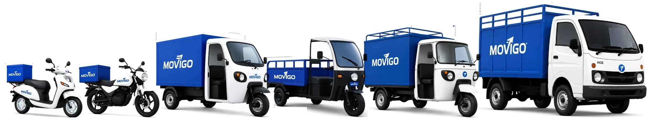 Movigo के छह वाहन: स्कूटर, बाइक, मिनी 3W, ई-लोडर, 3 व्हीलर और टाटा ऐस